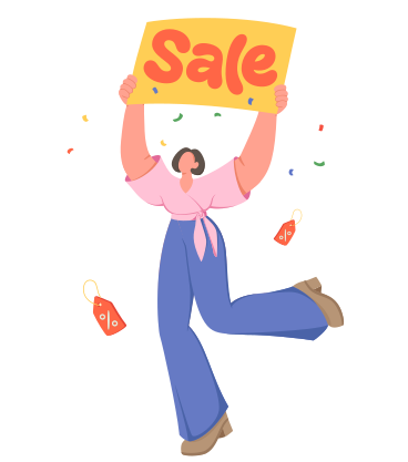 Woman holding up a sale sign PNG, SVG