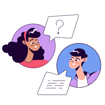 Ilustración animada de Mujer haciendo una pregunta a un trabajador de apoyo en GIF, Lottie (JSON), AE