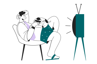 Man and dog chilling and watching retro tv PNG, SVG