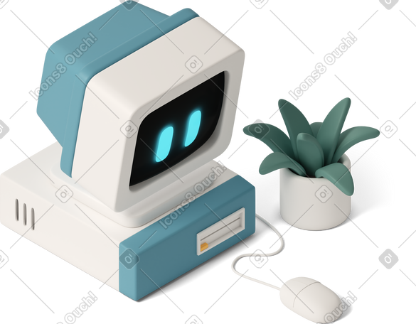 3D cute old pc PNG, SVG