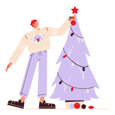 Man decorates a Christmas tree PNG, SVG
