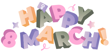 Lettering Happy 8 March! with female sign and decoration elements text PNG, SVG