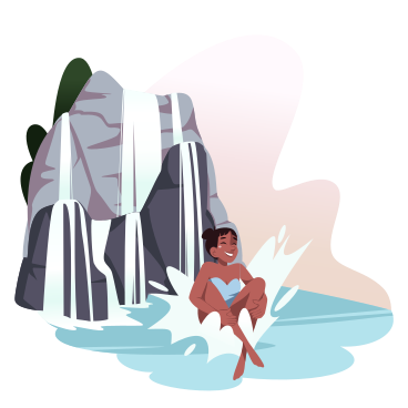 Девушка прыгает в водопад в PNG, SVG