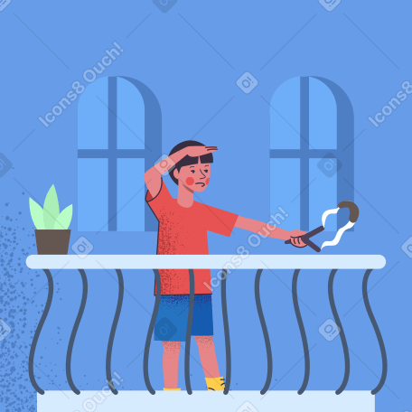 Boy is playing on the balcony Illustration in PNG, SVG