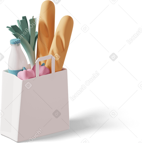 3D Paper bag full of groceries PNG, SVG