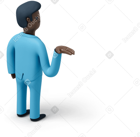 3D Back view of black businessman raising his hand up PNG, SVG