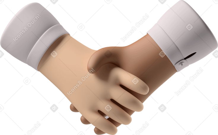 3D Handshake of pale skin and brown skin hands PNG, SVG