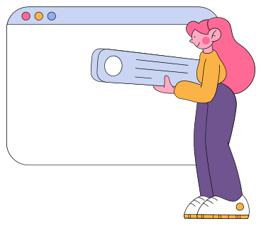 Illustration animée La femme tient l'élément web aux formats GIF, Lottie (JSON) et AE