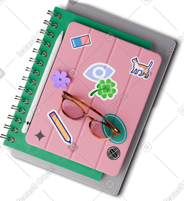 Glasses on top of tablet notebook and laptop PNG, SVG