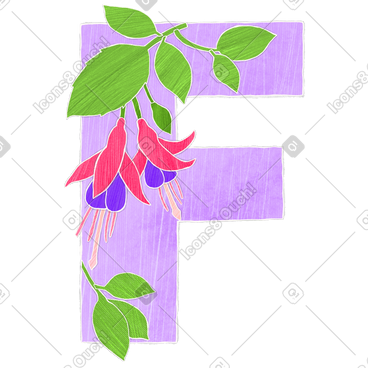 带紫红色花朵的淡紫色字母 f PNG, SVG