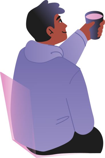 Young man sitting with a glass in his hand back view PNG, SVG