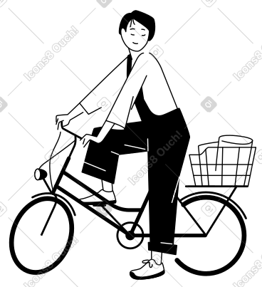 穿着工作服骑自行车的年轻女子 PNG, SVG