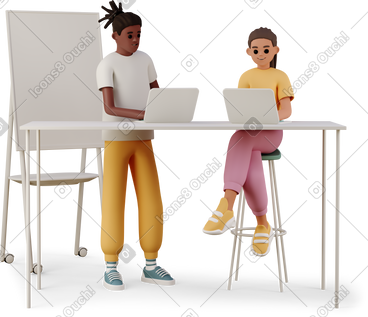 Young man and woman working in the office PNG, SVG