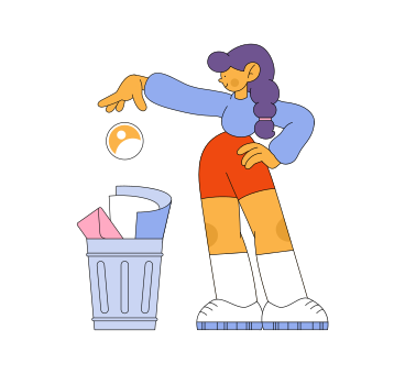 Girl tosses person icon in the trash bin PNG, SVG