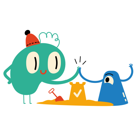 Two characters built a sand tower Illustration in PNG, SVG
