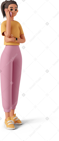 3D girl talking on phone PNG, SVG