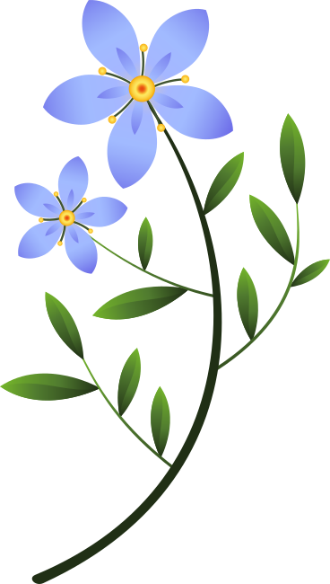 two small blue flowers on a twig with leaves PNG, SVG