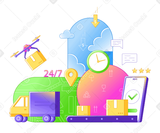 Logistics, delivery and drone delivering box PNG, SVG