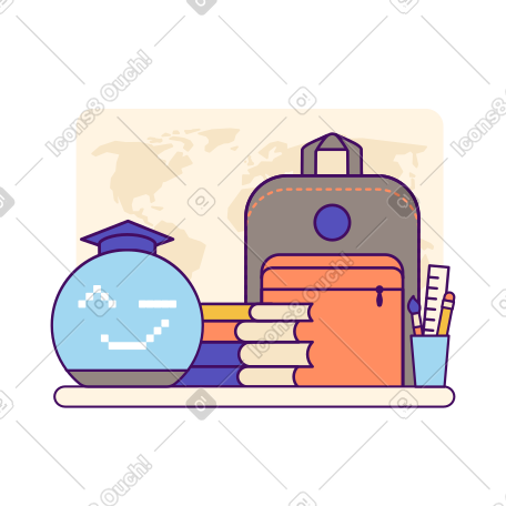 带有智能音箱的学校用品 PNG, SVG