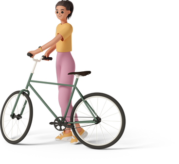 side view of young woman standing with bicycle  PNG, SVG