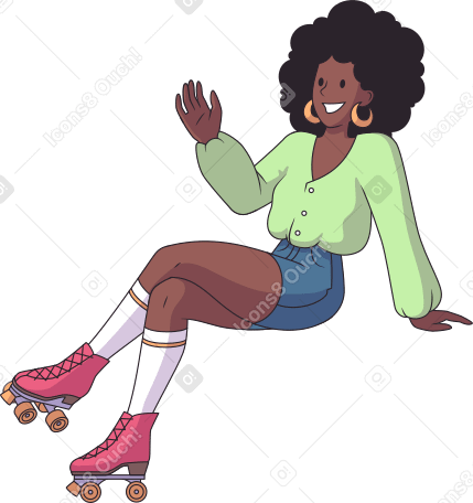 black roller skater girl with afro sitting and smiling PNG, SVG
