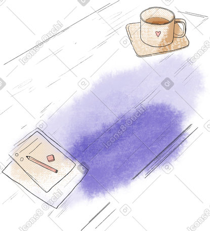 table with papers and a mug of coffee PNG, SVG