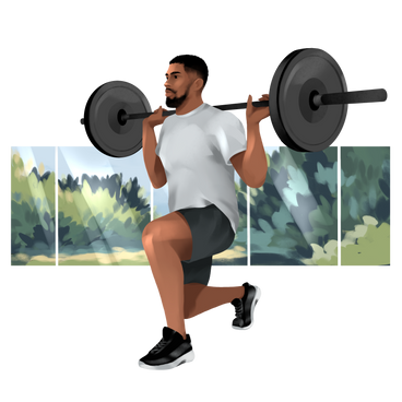Man works out with a barbell with a view out the window PNG, SVG