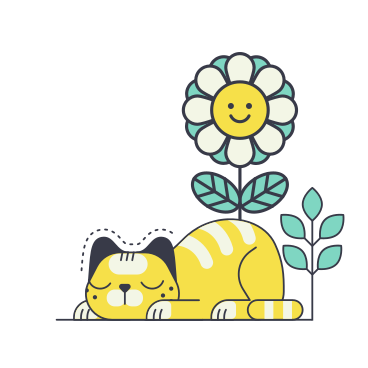 Cat sleeping under a cute flower PNG, SVG