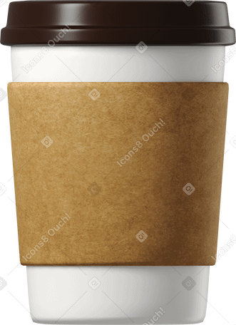 3D coffee paper cup with sleeve standing Illustration in PNG, SVG