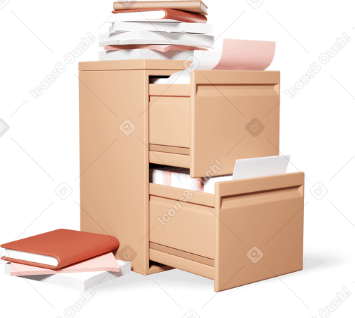 3D office drawer with sheets of paper and folders PNG, SVG