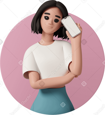 3D woman holding phone with white screen в PNG, SVG