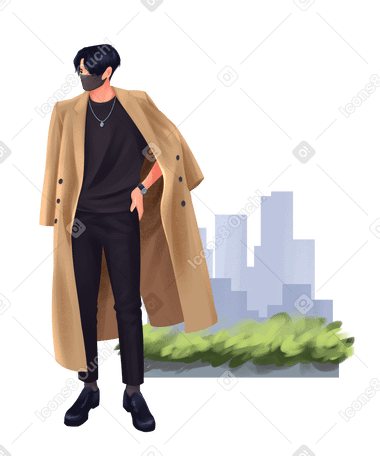 Young man in fashion clothes is standing in the city Illustration in PNG, SVG