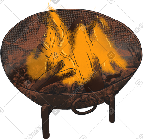 metal vat with burning firewood PNG, SVG