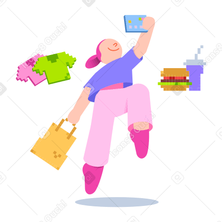 Woman shopping and paying by card animated illustration in GIF, Lottie (JSON), AE