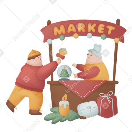 Illustration Acheter des cadeaux au marché de noël aux formats PNG, SVG