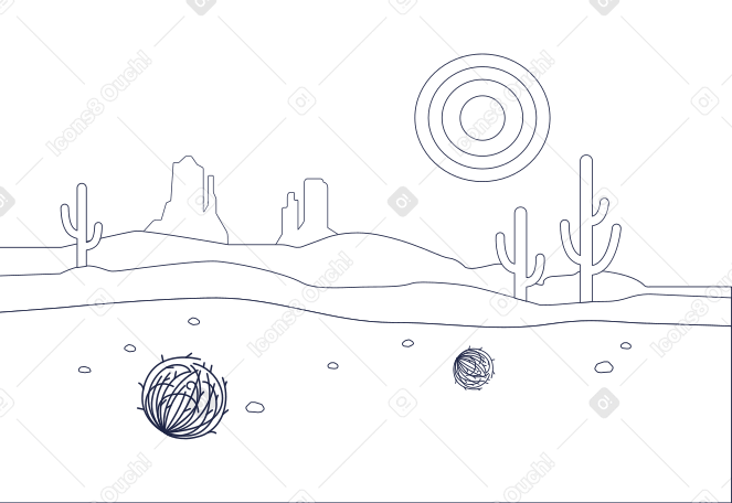 Desert landscape with tumbleweed and cactuses PNG, SVG