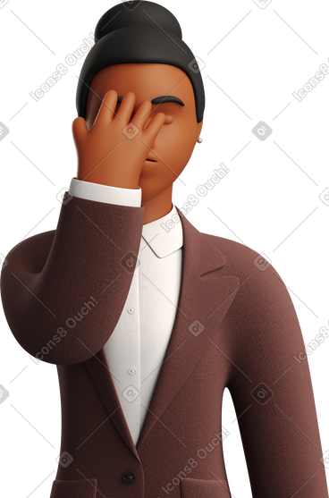 Black businesswoman in brown suit facepalming PNG, SVG