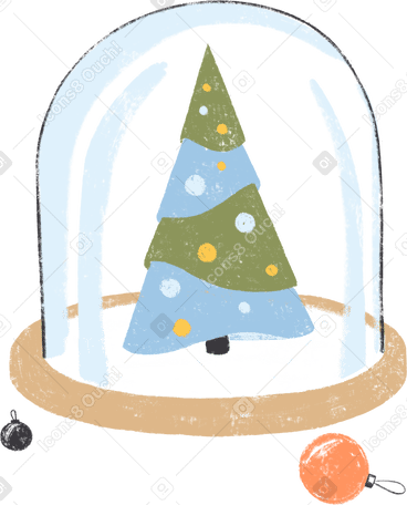 glass dome with a christmas tree on a cloud with ornaments PNG, SVG