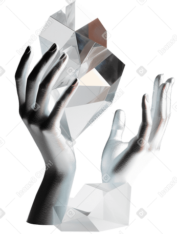 3D abstract sculpture with hands made of metal PNG, SVG