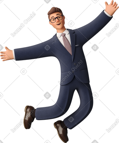 3D businessman in blue suit jumping PNG, SVG