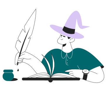 Boy in a hat writes a book PNG, SVG