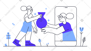 Woman shows the vase through cell phone and the woman next to her is interest PNG, SVG