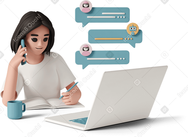 3D woman talking with chatbot PNG, SVG