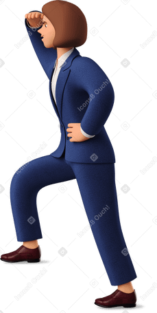 3D side view of businesswoman in blue suit looking into the distance в PNG, SVG