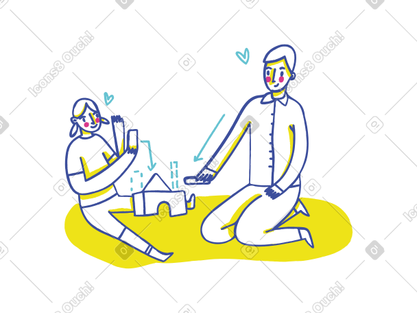 Father and daughter playing with building blocks PNG, SVG