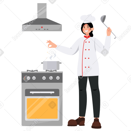 Girl cooks dinner Illustration in PNG, SVG