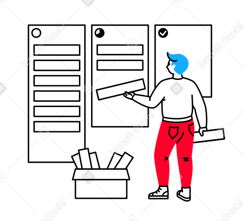 Man places cards on a Kanban board Illustration in PNG, SVG