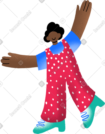 woman in overalls with her hands up high PNG, SVG