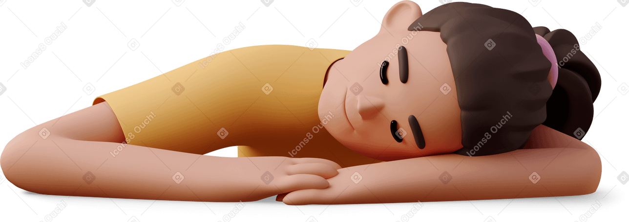 3D young woman sleeping on arms Illustration in PNG, SVG