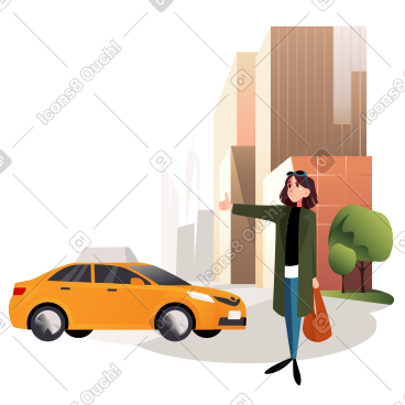 城市前的女孩打车 PNG, SVG